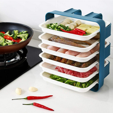 6 Layer Wall Mounted Stackable Side Dishes Organizer Shelf for Fruits & Vegetable Cut Piece