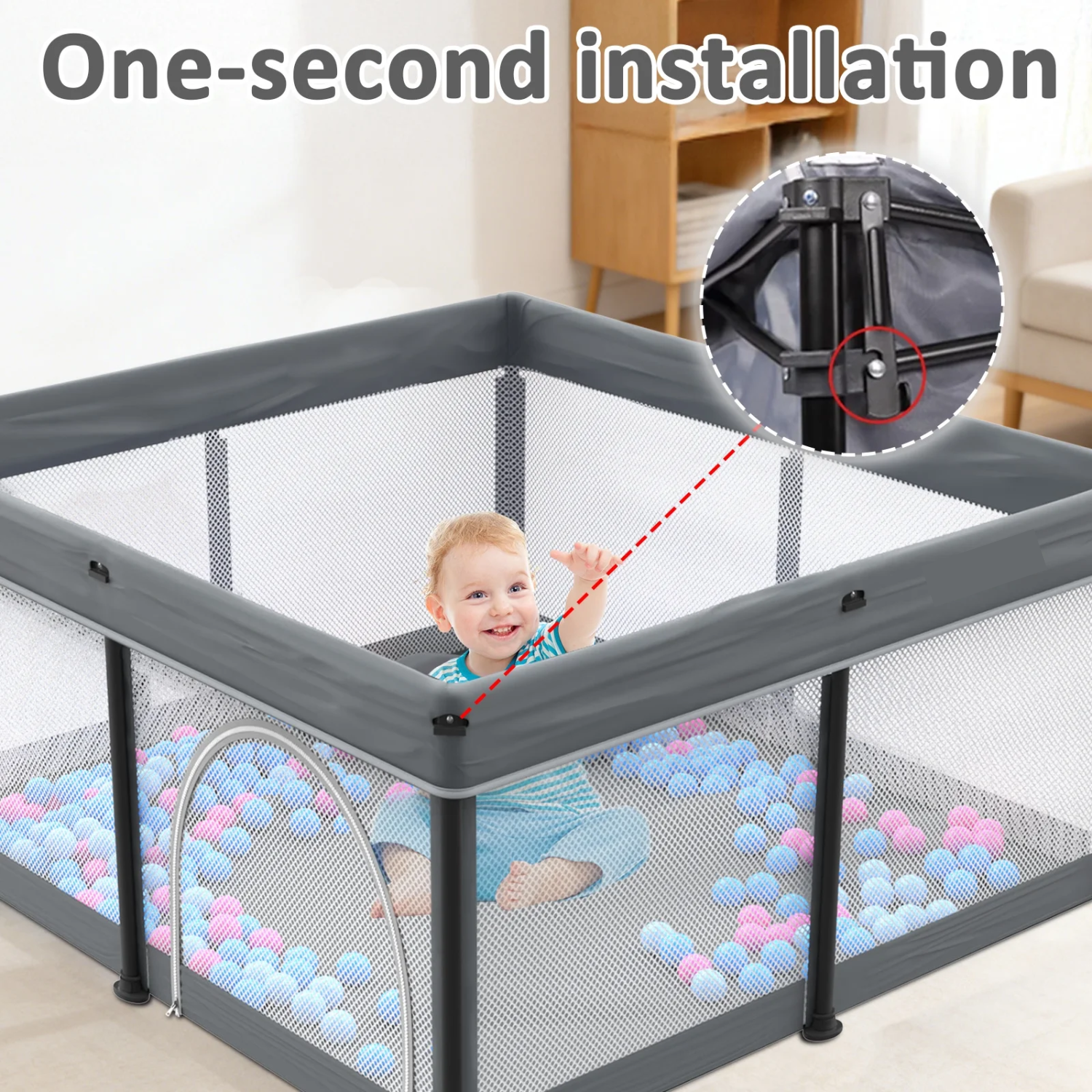 Portable Folding Playpen with Mat and 30 Balls | 120 x 120 x 68 cm