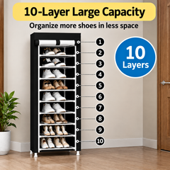 10 Layer Freestanding Shoe Rack with Dustproof Cover