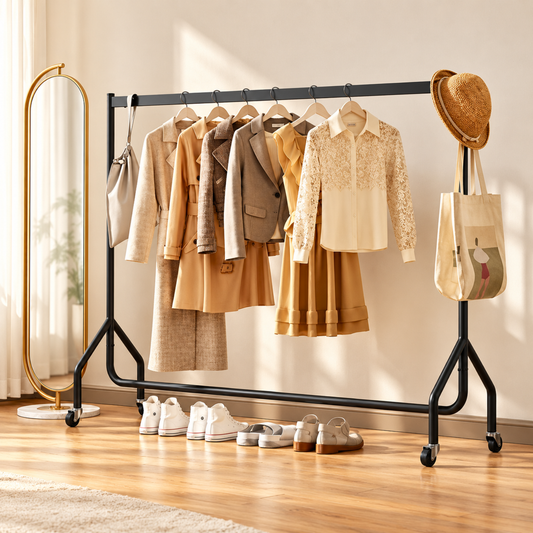 135Kg Load Capacity Clothes Hanging Rack, Heavy Duty Garment Stand with Wheels