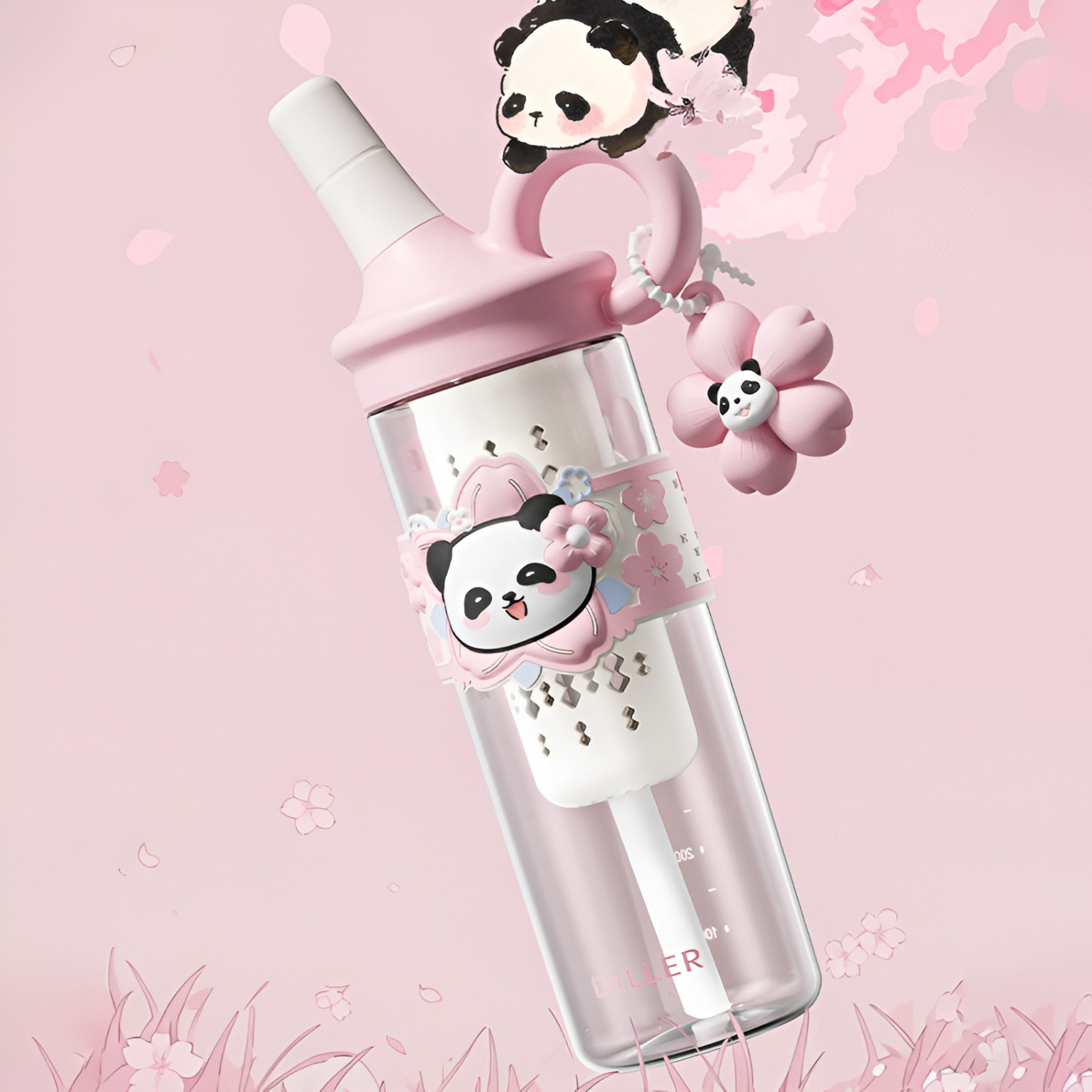 Diller 850ML Pink Bear Plastic Water Bottle for Girls