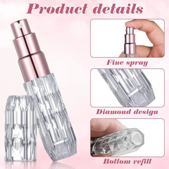 Diamond Shaped Mini Pocket Perfume Atomizer, 5ml Transparent Fragrance Refill Bottle