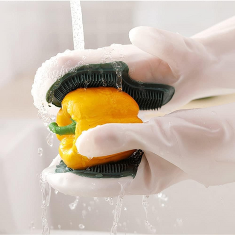 1 Pair Multi Purpose Silicone Scrub Gloves - for Kitchen Dish Washing & Household Cleaning