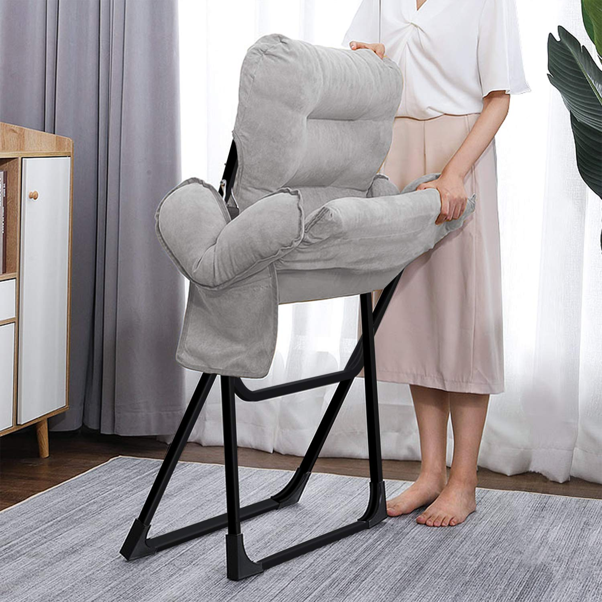 Lazy Lounge Chair Recliner Sofa, Cushioned Relaxing Chair with Side Pocket & Arm Rest