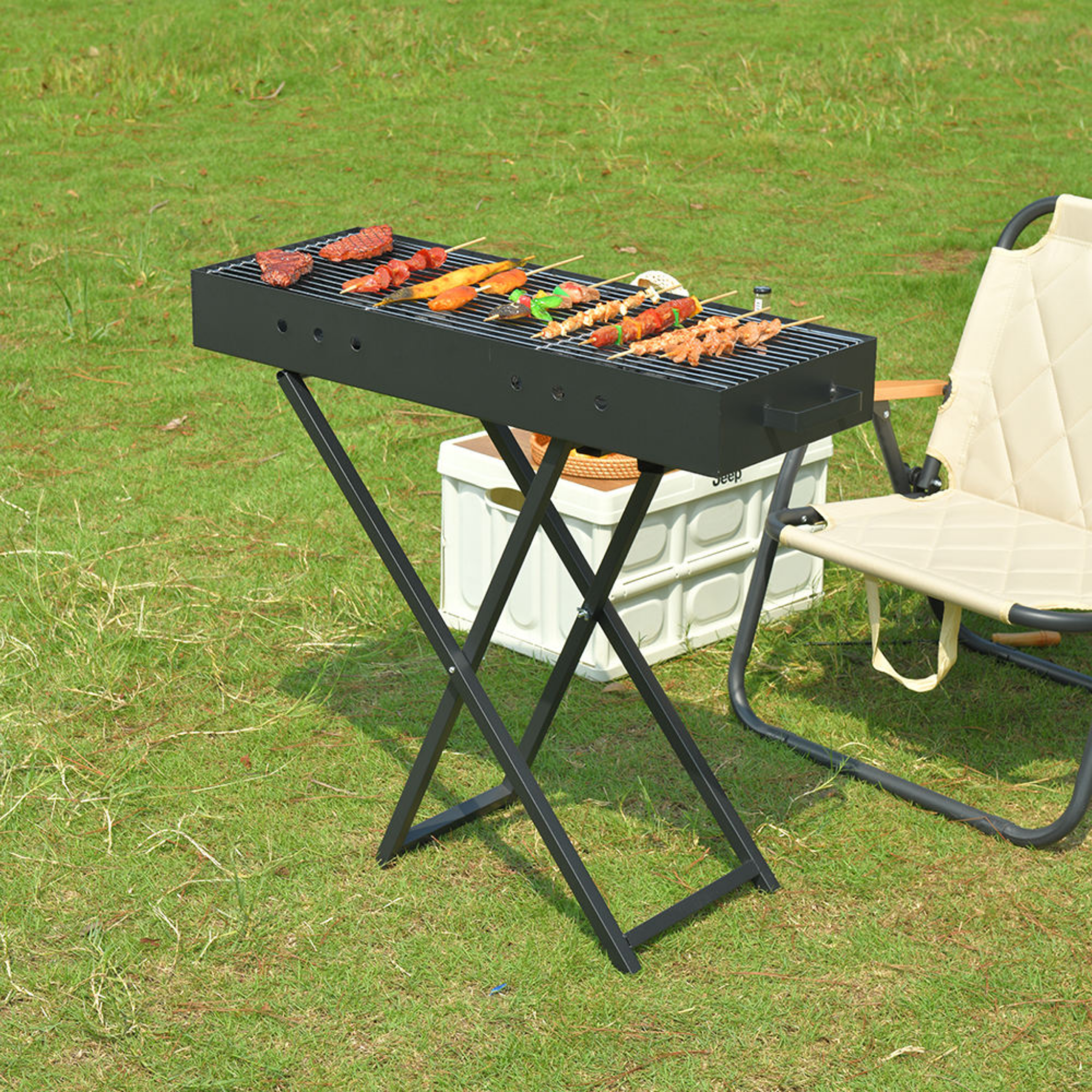 Folding BBQ Grill with Blower Fan for Outdoor Camping