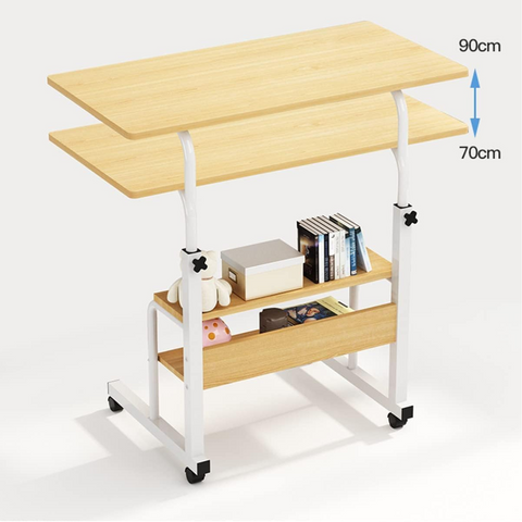 Bedside Laptop Desk Table with Storage Shelves