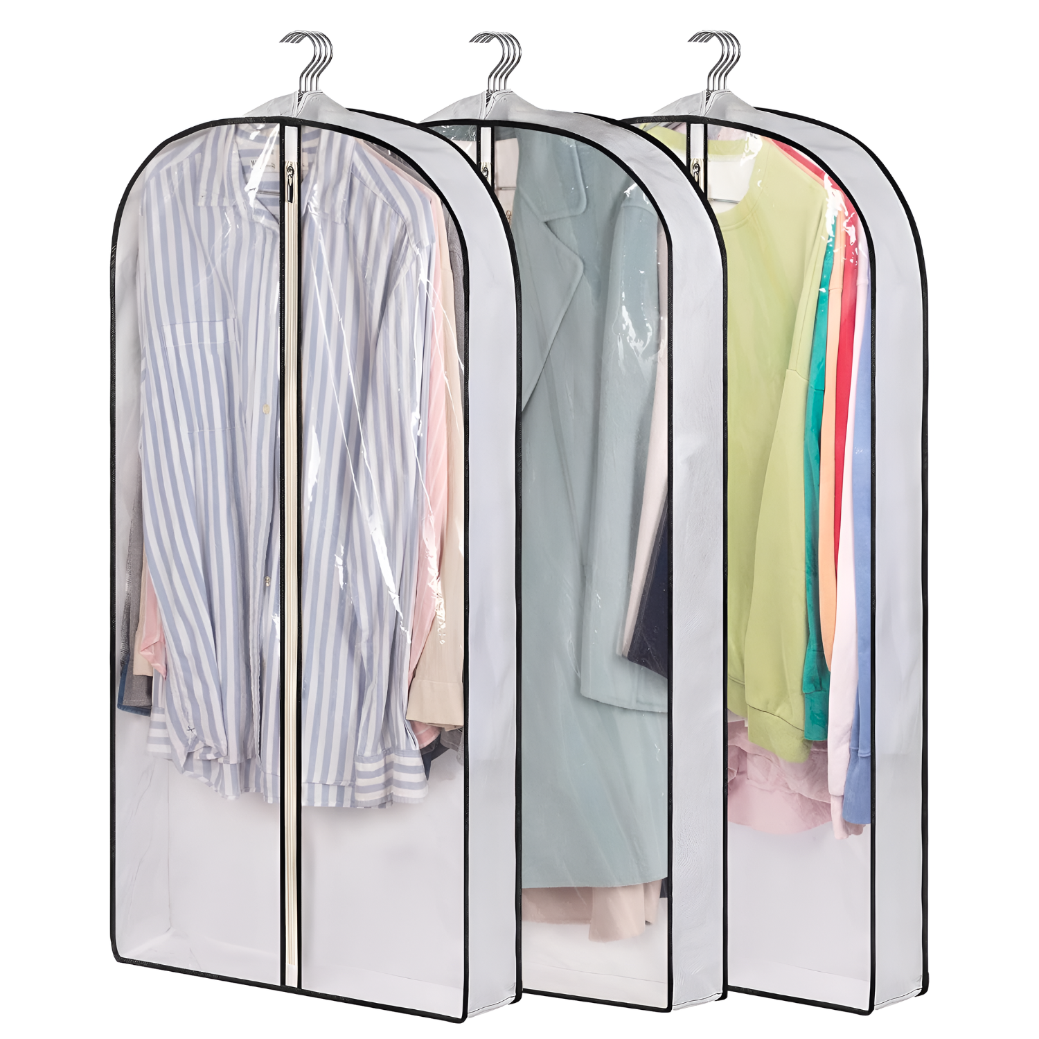 Hanging Garment Bag for Clothes, Dustproof Transparent Cover for Wardrobe White
