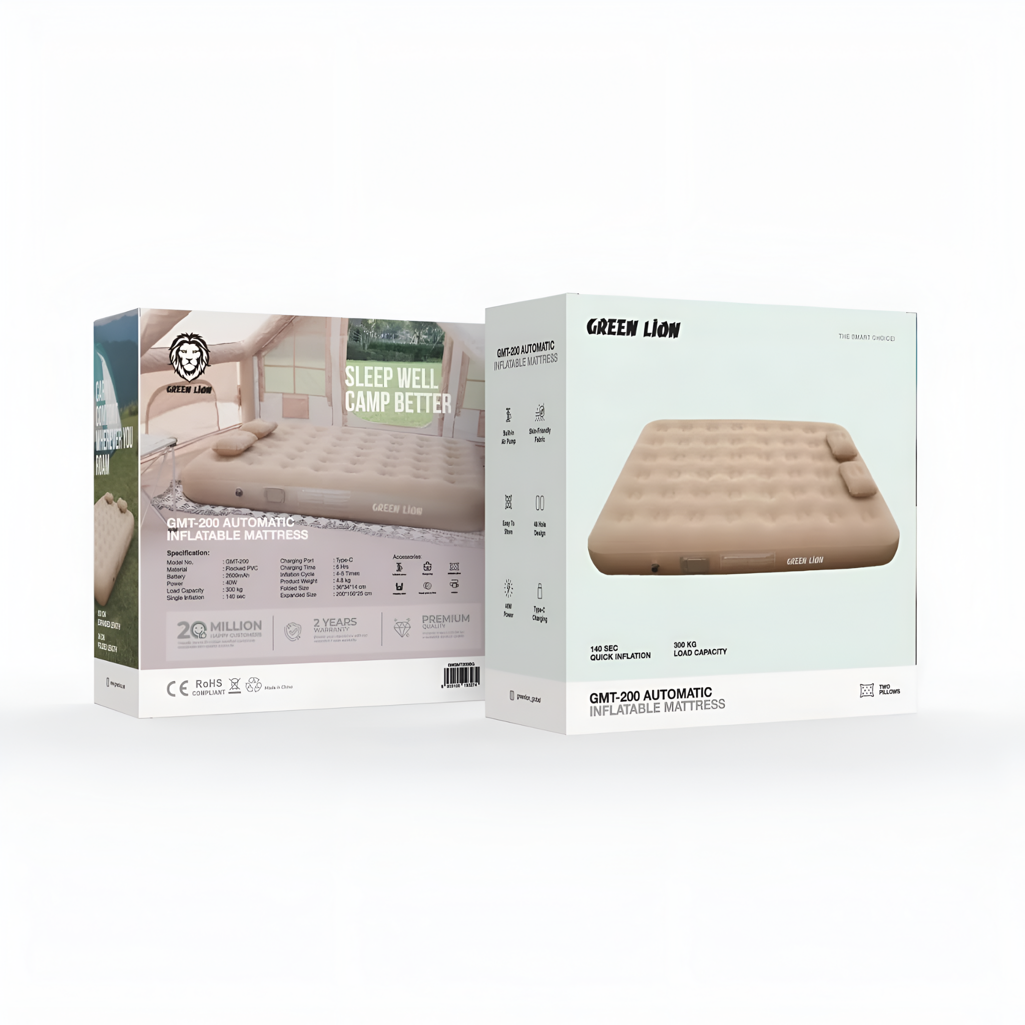 Green Lion GMT-200 Automatic Inflatable Mattress (Two Pillows)