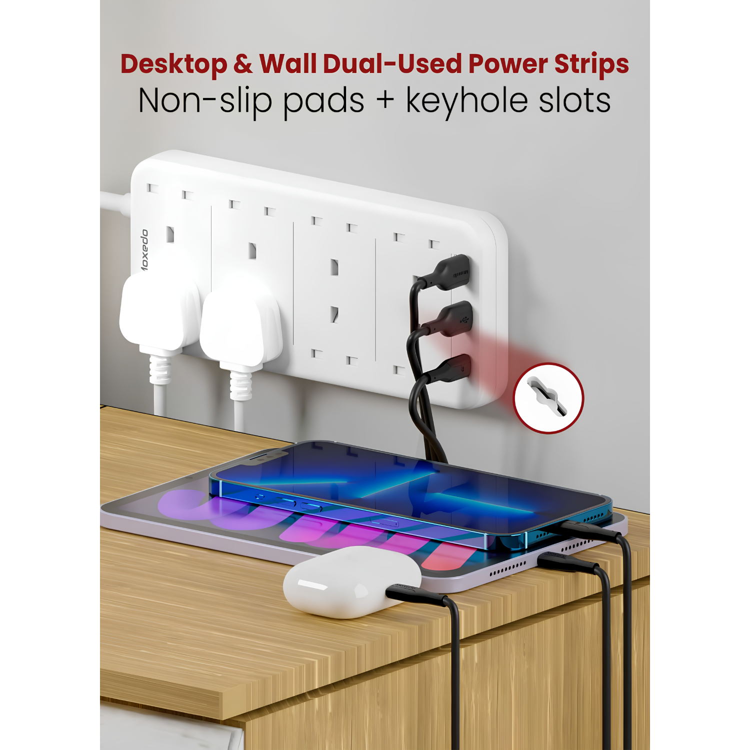 Moxedo Power Strip Surge Protector with 8 AC Outlets and 3 USB Ports, 2M Cable Length