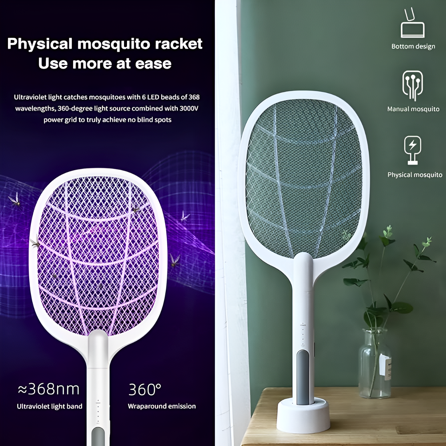 Gecko LTD-638 Electric Mosquito Swatter, Rechargeable Handheld Fly Killer Racket