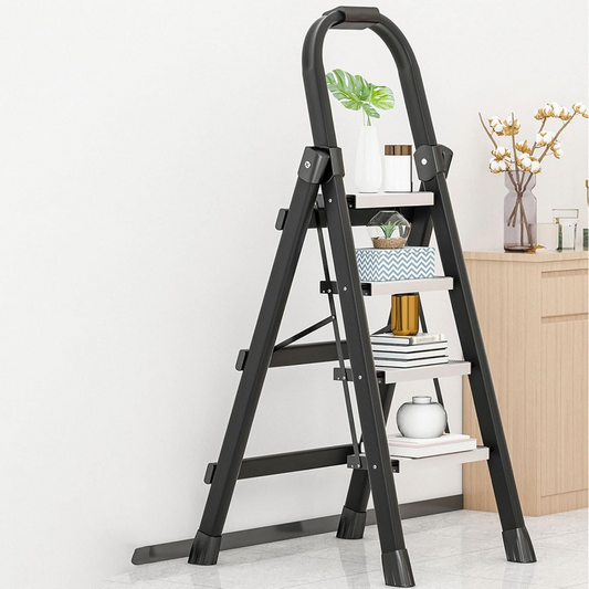 Portable Folding Household Ladder with Wide Anti-slip Pedal and Handle Bar, 150Kg Load Capacity