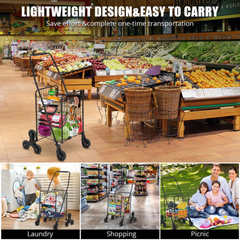 Folding Grocery Cart with Stair Climbing Wheels, Collapsible Utility Shopping Trolley
