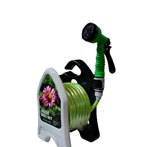 10 Meter Roll Up Garden Hose Reel with 8 Functions Nozzle Spray Gun