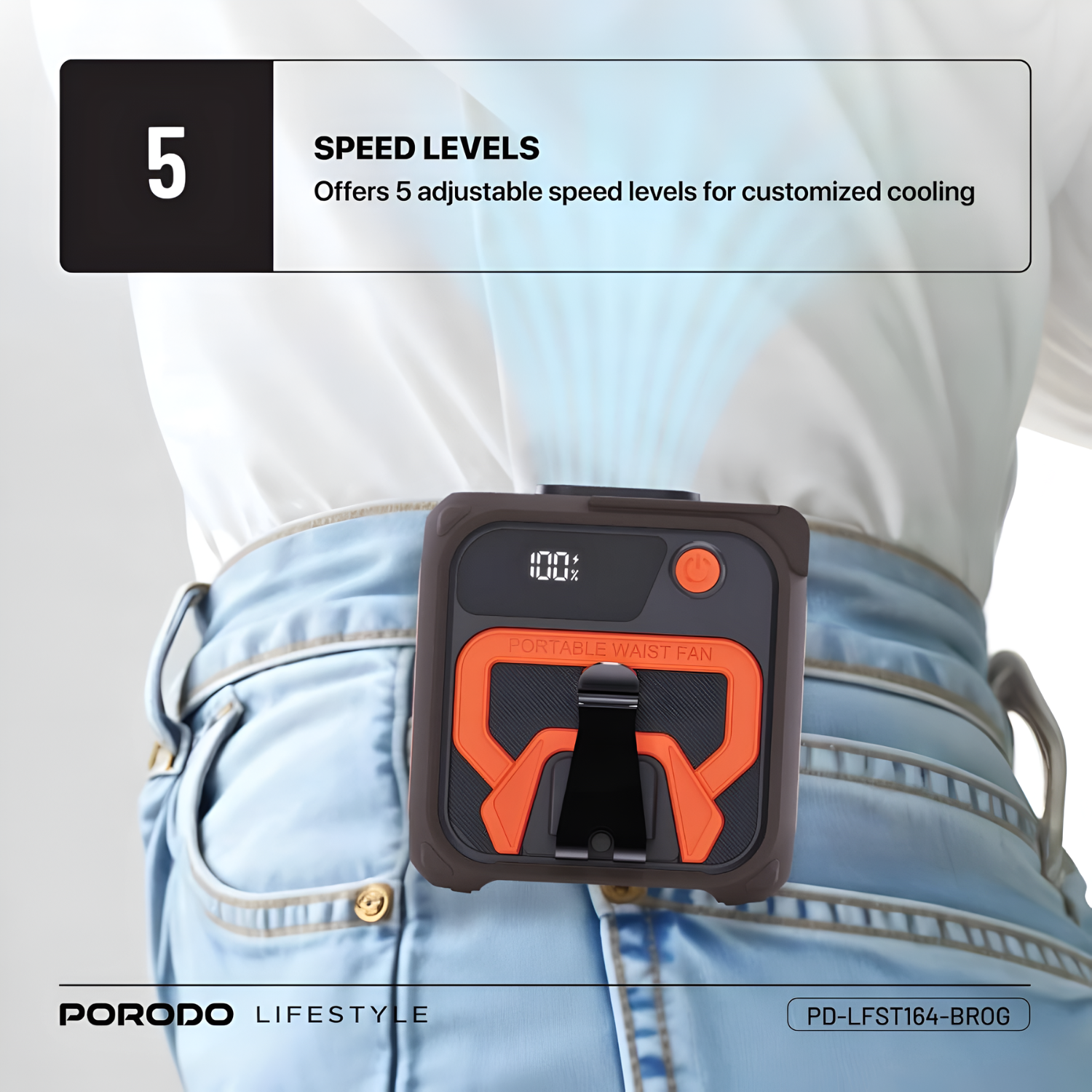 Porodo Multifunction Cooling Waist Fan with Power Bank and Flashlight