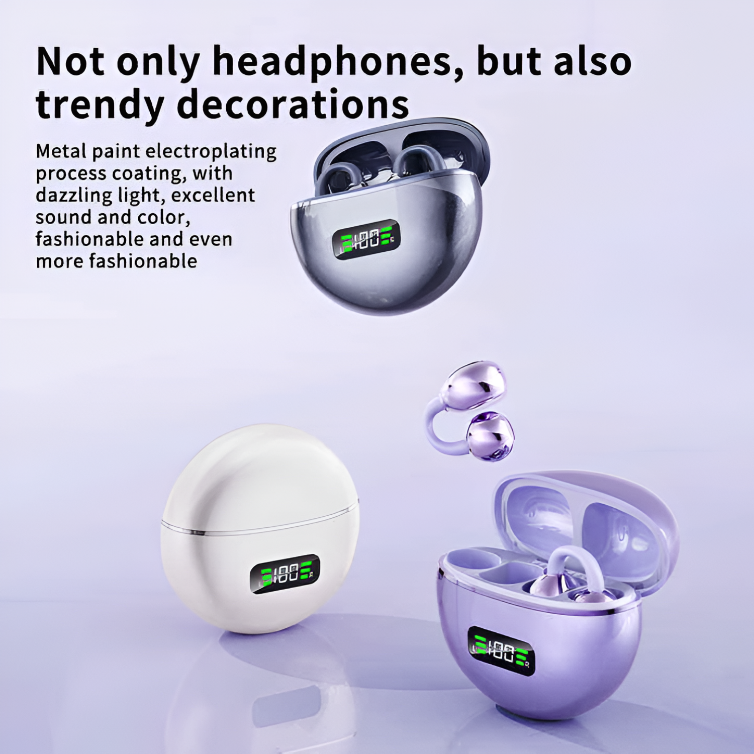 Q71 Wireless Clip On Earbuds, Sports Silicone TWS Earphone with Noise Reduction and Digital Display