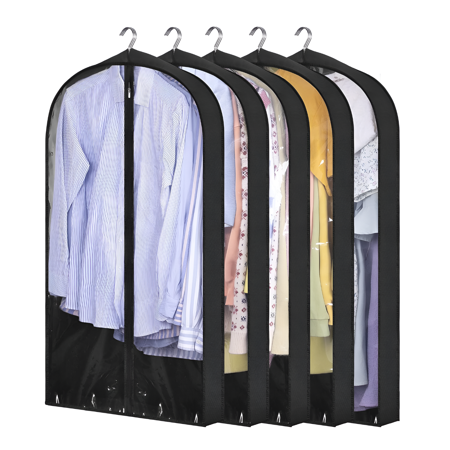 Hanging Garment Bag for Clothes, Dustproof Transparent Cover for Wardrobe Black