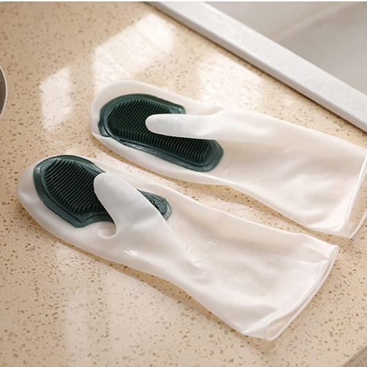 1 Pair Multi Purpose Silicone Scrub Gloves - for Kitchen Dish Washing & Household Cleaning