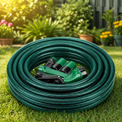 15 Meter Flexible PVC Garden Hose Pipe with Adjustable Spray Gun Nozzle Set
