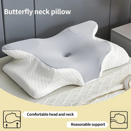 Orthopedic Ergonomic Butterfly Shaped Memory Foam Cervical Pillow for Neck Pain Grey + White