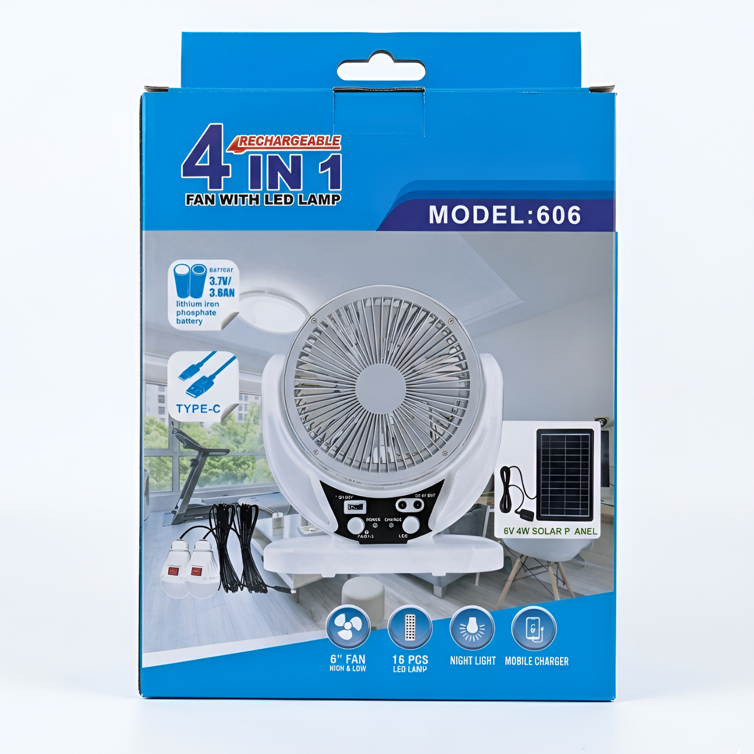 Rechargeable Solar Powered Desk Fan with Extra LED Lighting