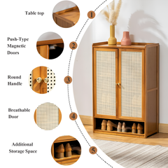 Wooden Shoe Rack with Retro Mesh Doors