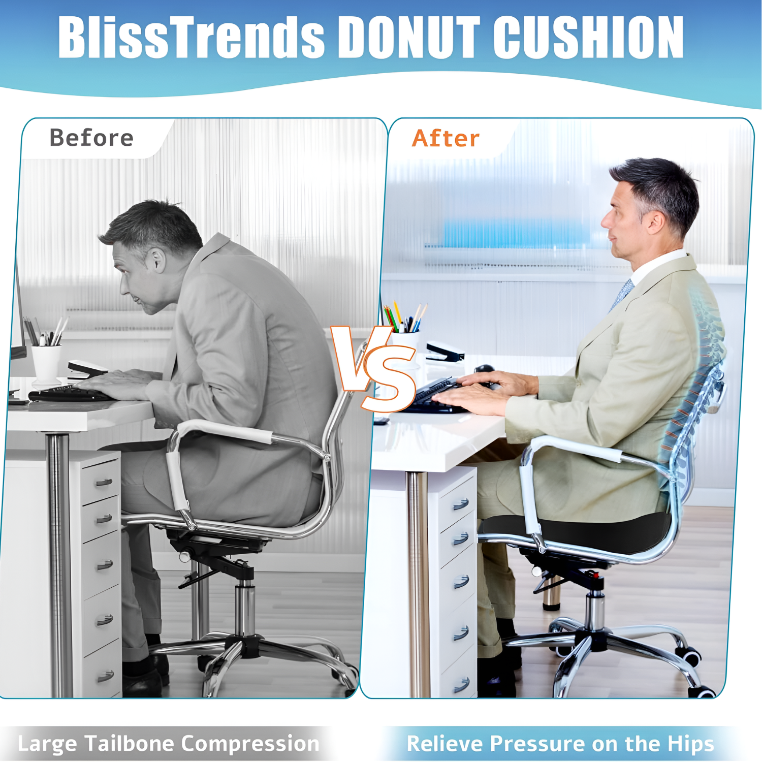 Orthopedic Memory Foam Donut Chair Seat Cushion for Coccyx, Hemorrhoids, Postpartum And Tailbone Pain Relief