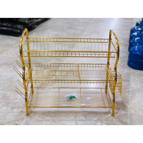 3 Tier Chrome Plated Golden Kitchen Dish Drying Rack