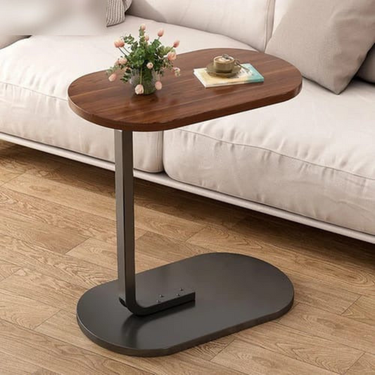 C Shaped Wooden Coffee Side Table for Living Room