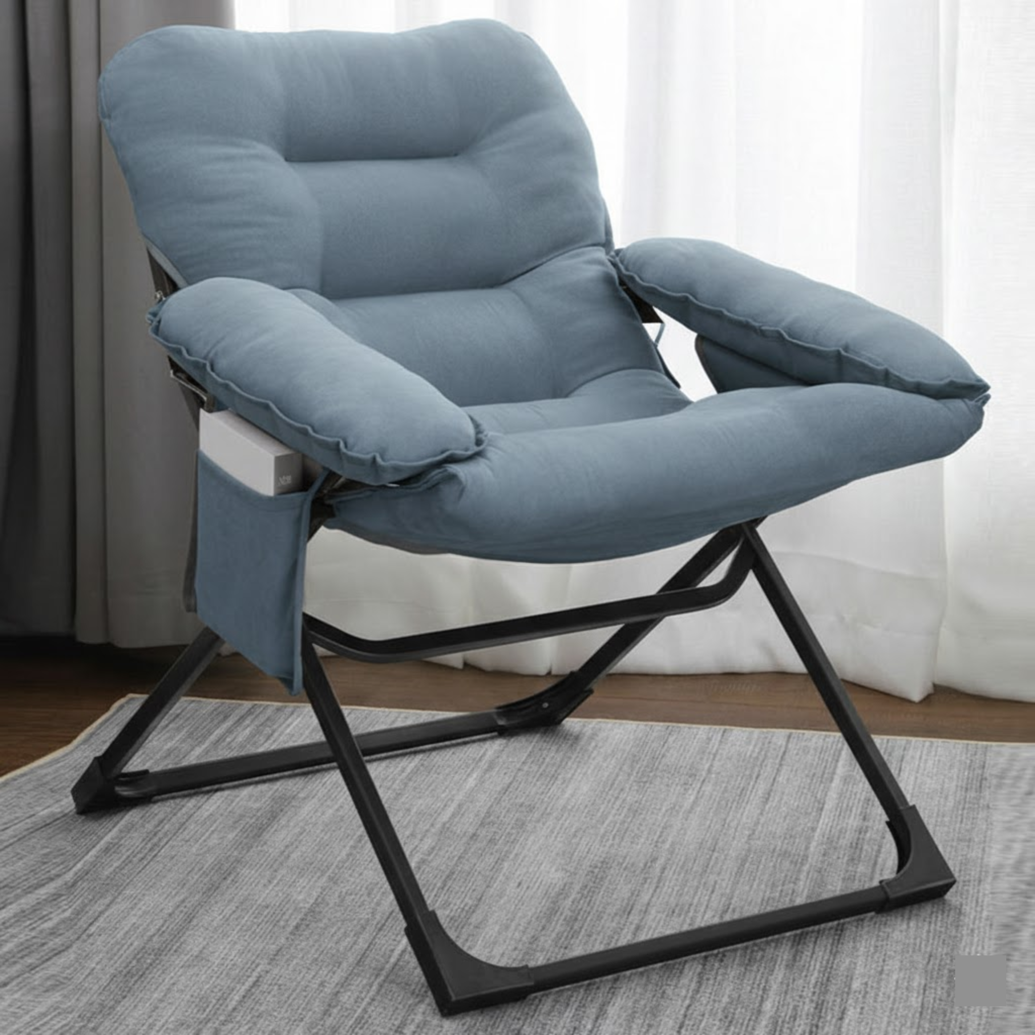 Lazy Lounge Chair Recliner Sofa, Cushioned Relaxing Chair with Side Pocket & Arm Rest Royal Blue