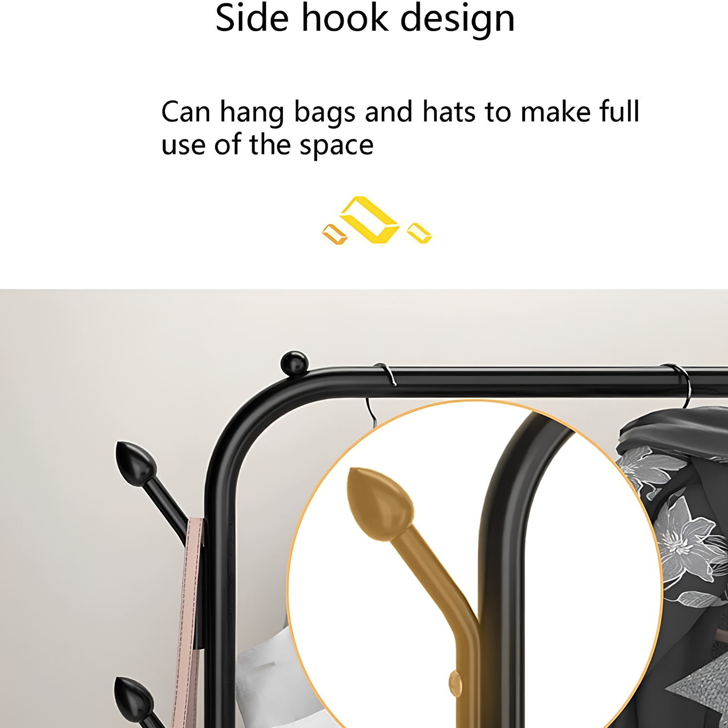 Multifunctional Single Pole Clothes Hanging Rack with Wheels and Bottom 2 Tier Shoe Rails