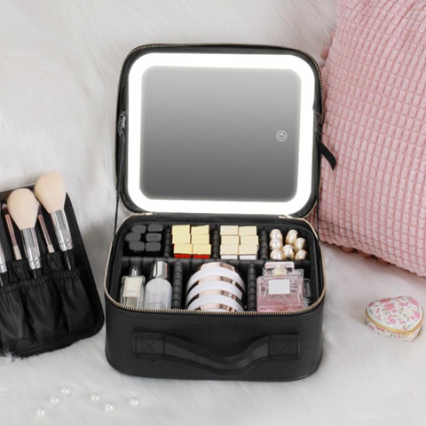 Travel Makeup Cosmetics Organizer Bag with LED Mirror