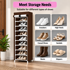 10 Layer Freestanding Shoe Rack with Dustproof Cover