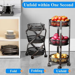 3 Layer Collapsible Folding Vegetables and Fruits Storage Rack Basket with Wheels