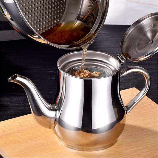 Stainless Steel Tea Pot with Filter, Oil Strainer Storage Container for Home Kitchen