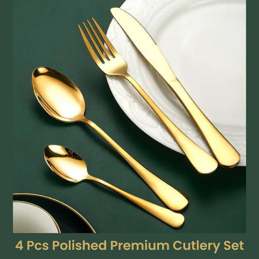 Polished Premium Stainless Steel Golden Cutlery Set (4 Pcs/Set)