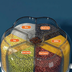 6 Grid Rotating 6.5Kg Rice & Cereal Dispenser Storage Organizer, One-click Rice Output