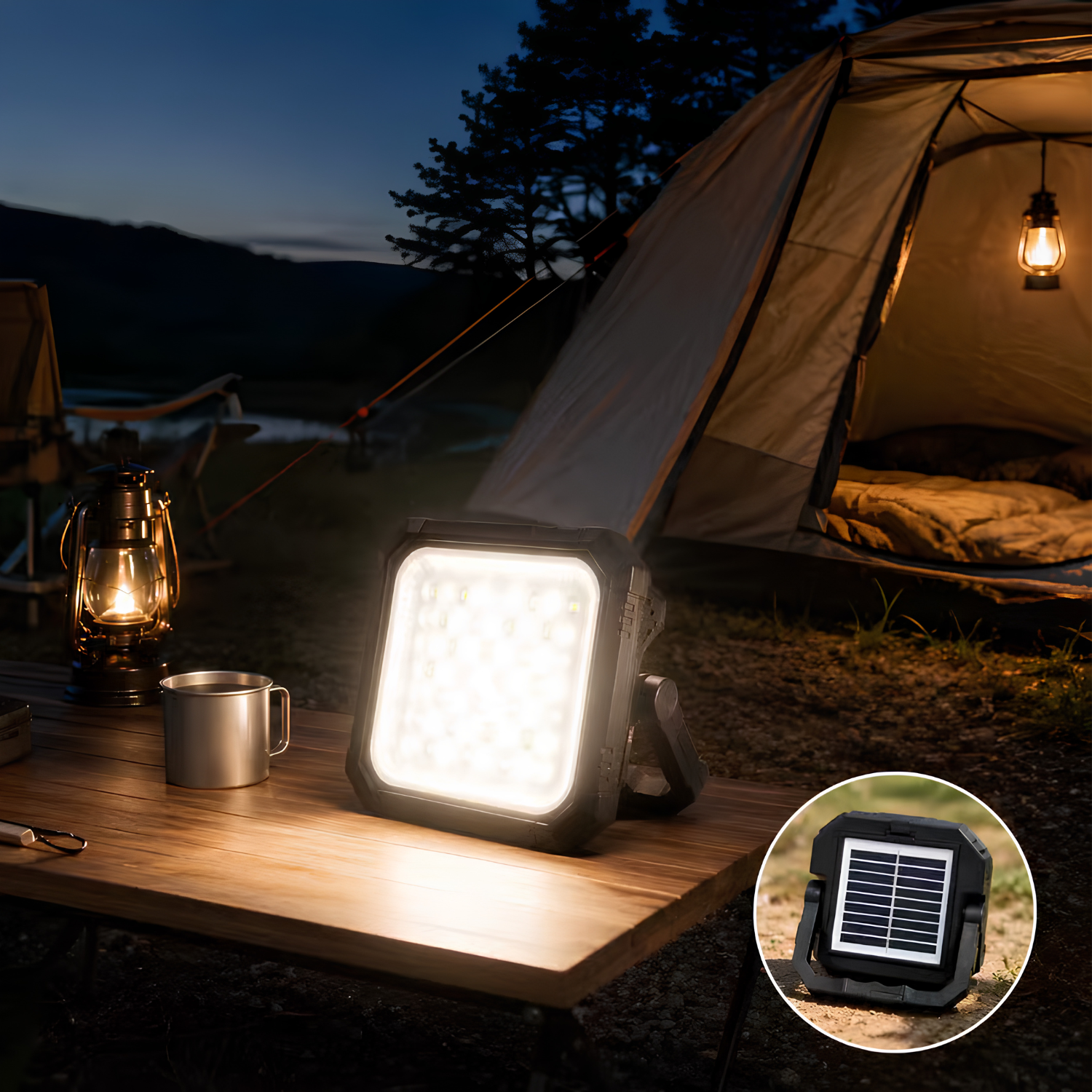 Solar Powered Work Light with Power Bank, Magnetic Base, IP66 Waterproof