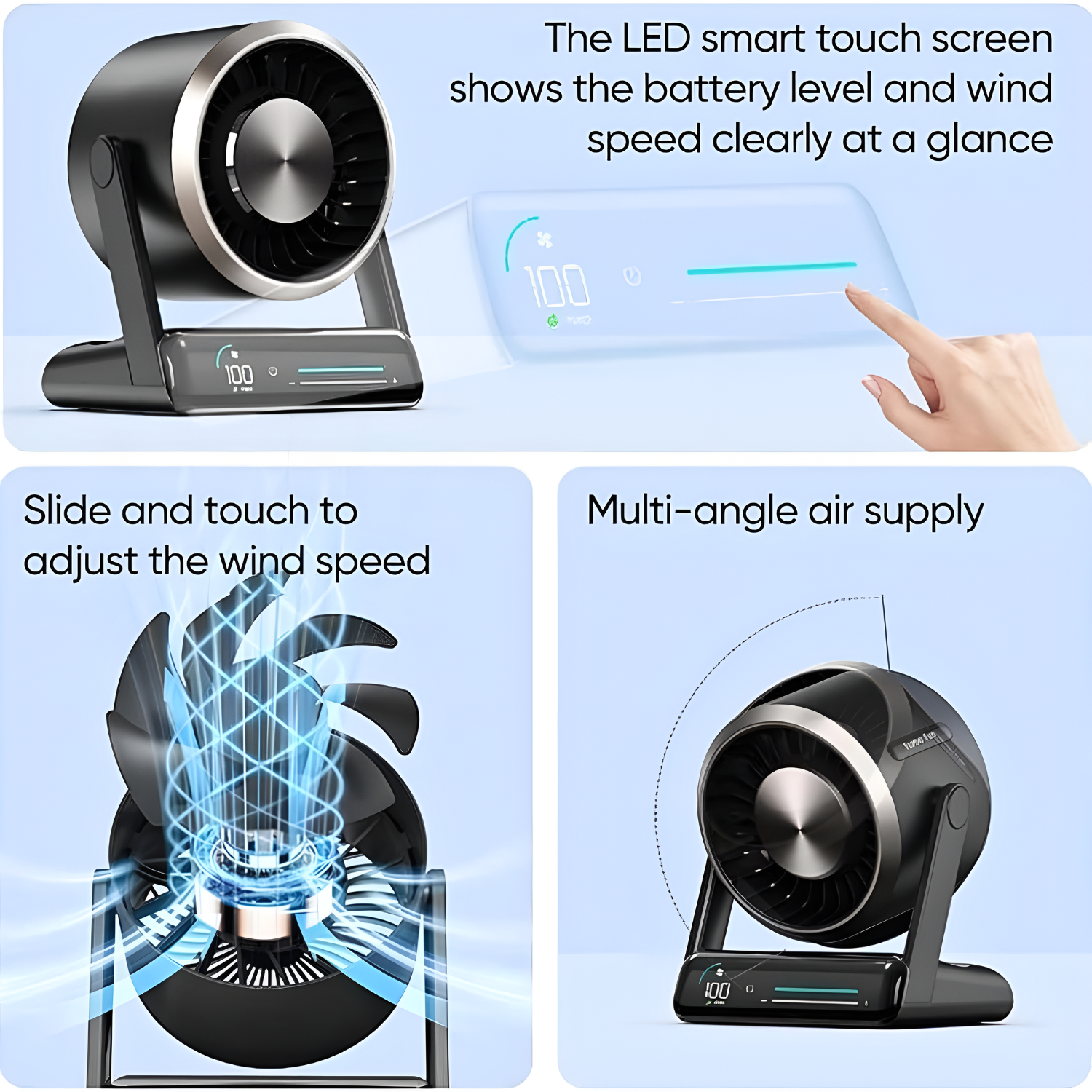Porodo Lifestyle Chillo Core Desktop Fan with LED Display ,6000mAh Battery, 100 Speed Levels