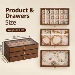 Three Layer Wooden Design Jewelry Organizer Drawer Box