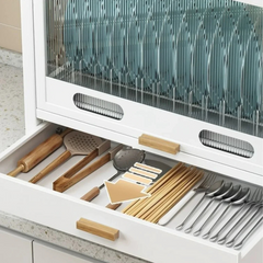 Dish Drainer Rack with Drawer & Lid Cover - Kitchen Countertop Storage Cabinet