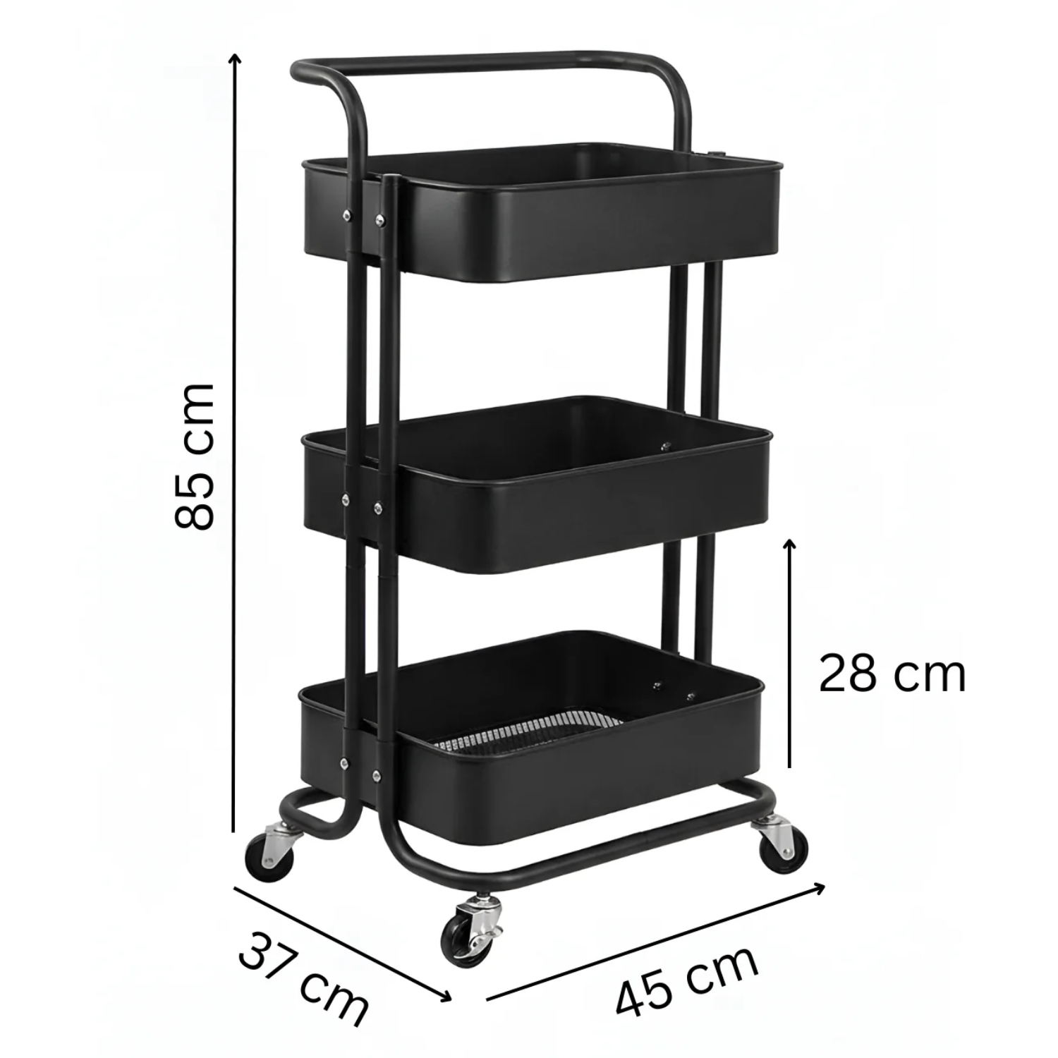 3 Tier Baskets Trolley Cart Organizer Rack with Swivel Wheels for Kitchen, Pantry, Bathroom and Living Room