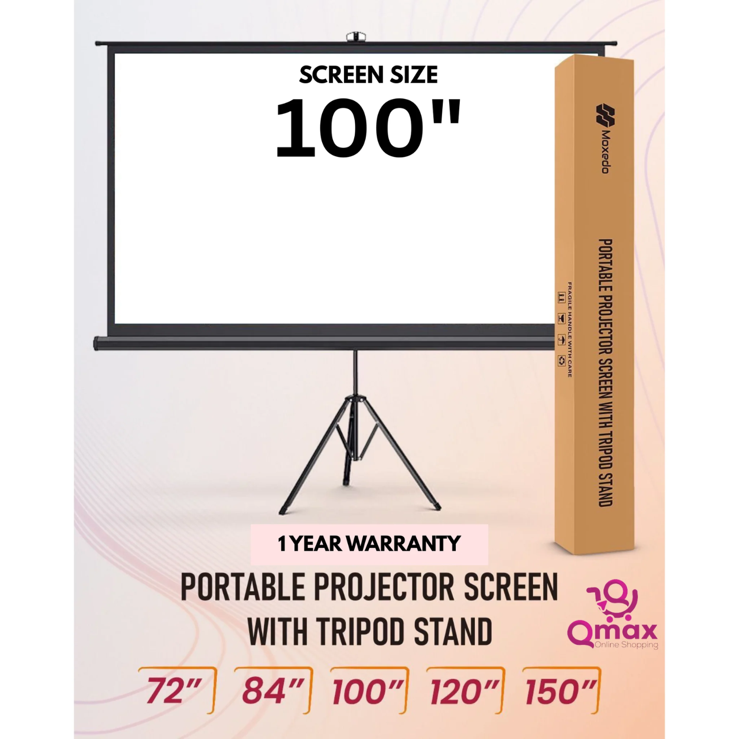 Moxedo Portable Carry N Go Projector Screen with Tripod Stand 100"