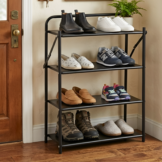 4 Tier Folding Space Saving Metal Shoe Rack Organizer