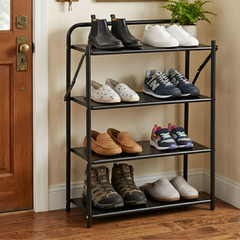 4 Tier Folding Space Saving Metal Shoe Rack Organizer