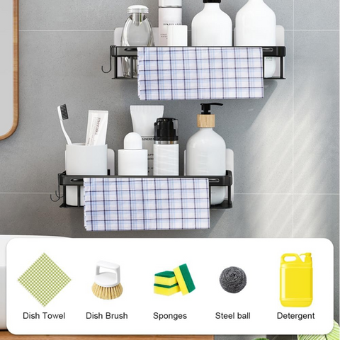 Wall Mounted Kitchen Sink Sponge & Supplies Organizer Rack