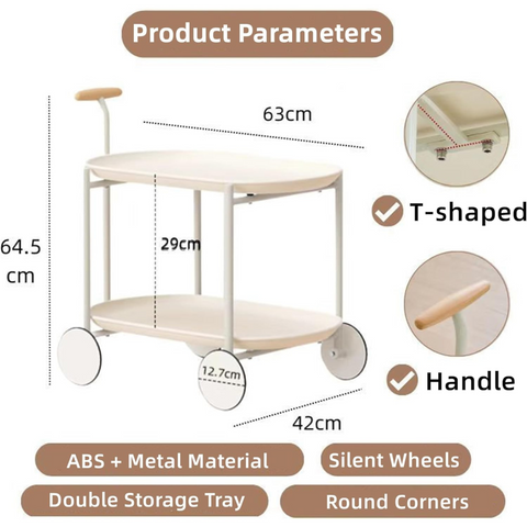 2 Tier Tea & Coffee Serving Utility Storage Cart Table for Home