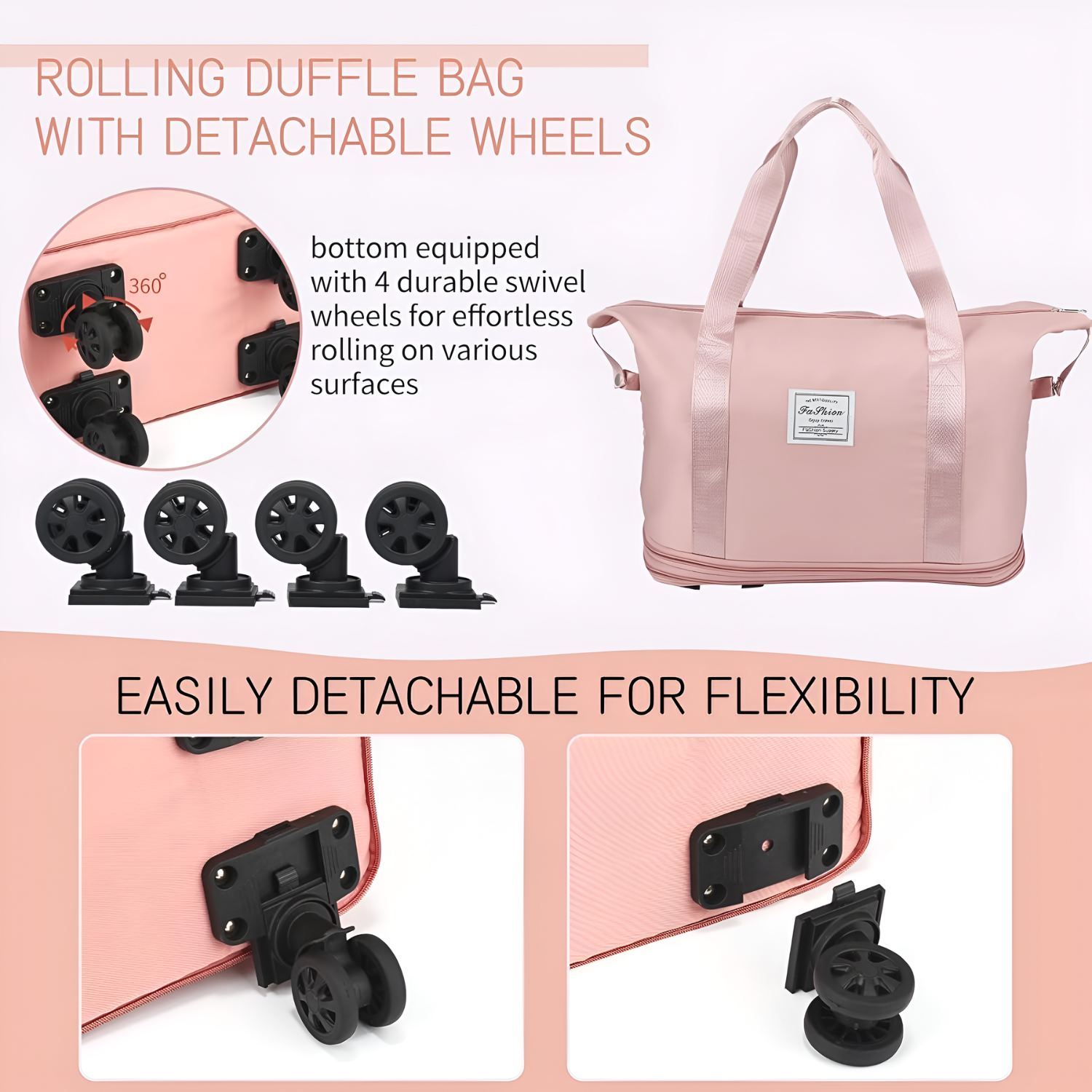 Foldable Expandable Travel Duffel Bag with Wheels Large Capacity