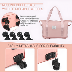 Foldable Expandable Travel Duffel Bag with Wheels Large Capacity