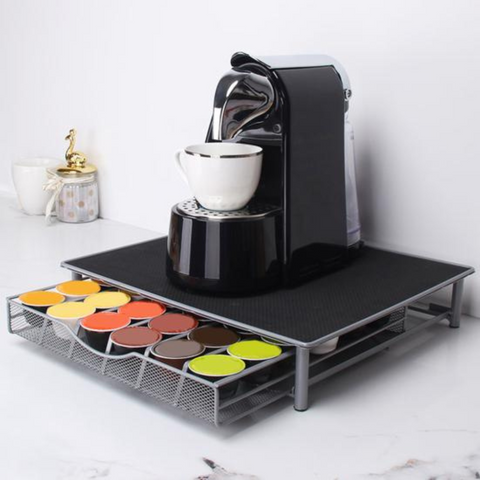 Coffee Pod Holder with Coffee Machine Storage Space, Coffee Capsule Organizer Drawer