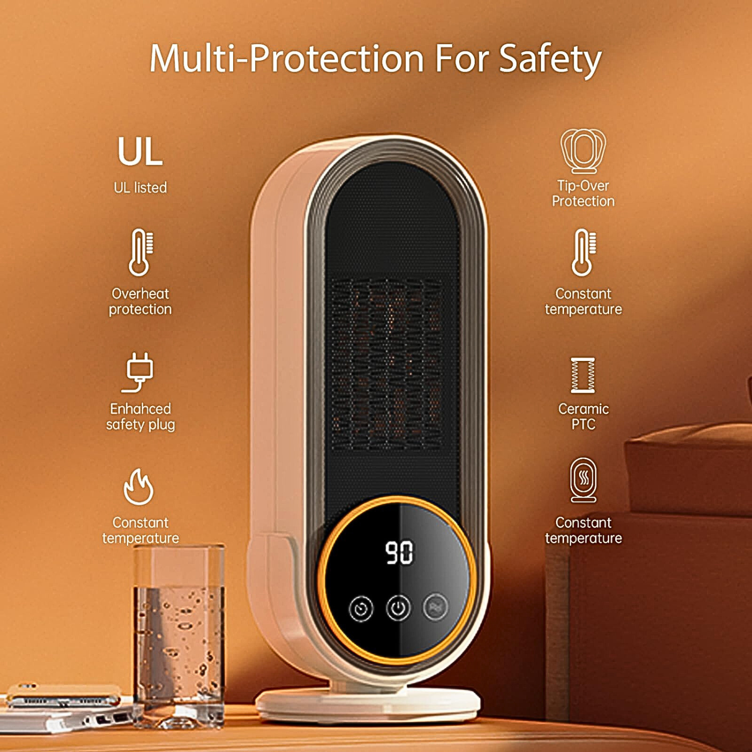 E68S 1200W Portable Electric Space Heater, Fast Heating With Remote Control, 3 Modes, Overheating Protection for Office Home